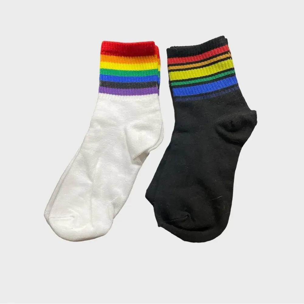 2 pairs Women's Socks Cotton Rainbow Stripes Socks
